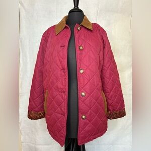 Orvis Quilted Jacket Burgundy Paisley Lining Corduroy Collar Women’s Large